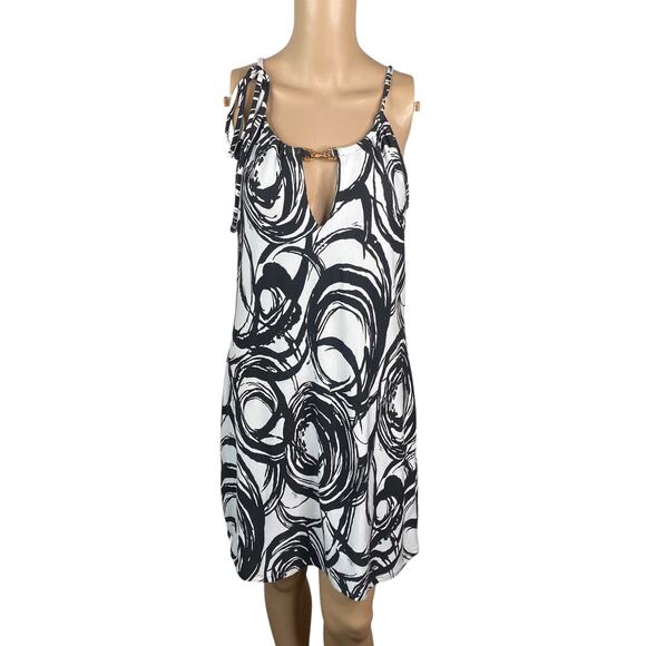 Trina Turk Y2K White & Black Geometric Print Dress SZ M - Picture 1 of 7